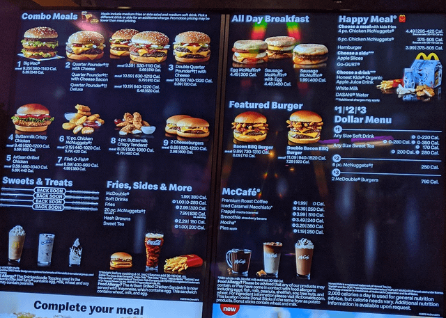 Mcdonalds Combo Menu With Prices
