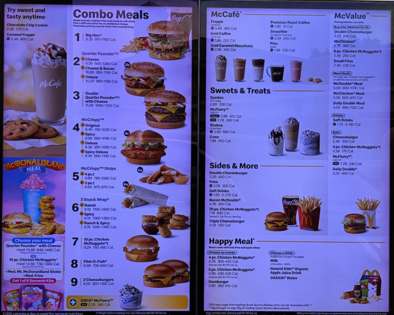 Mcdonalds Meals Menu With Prices