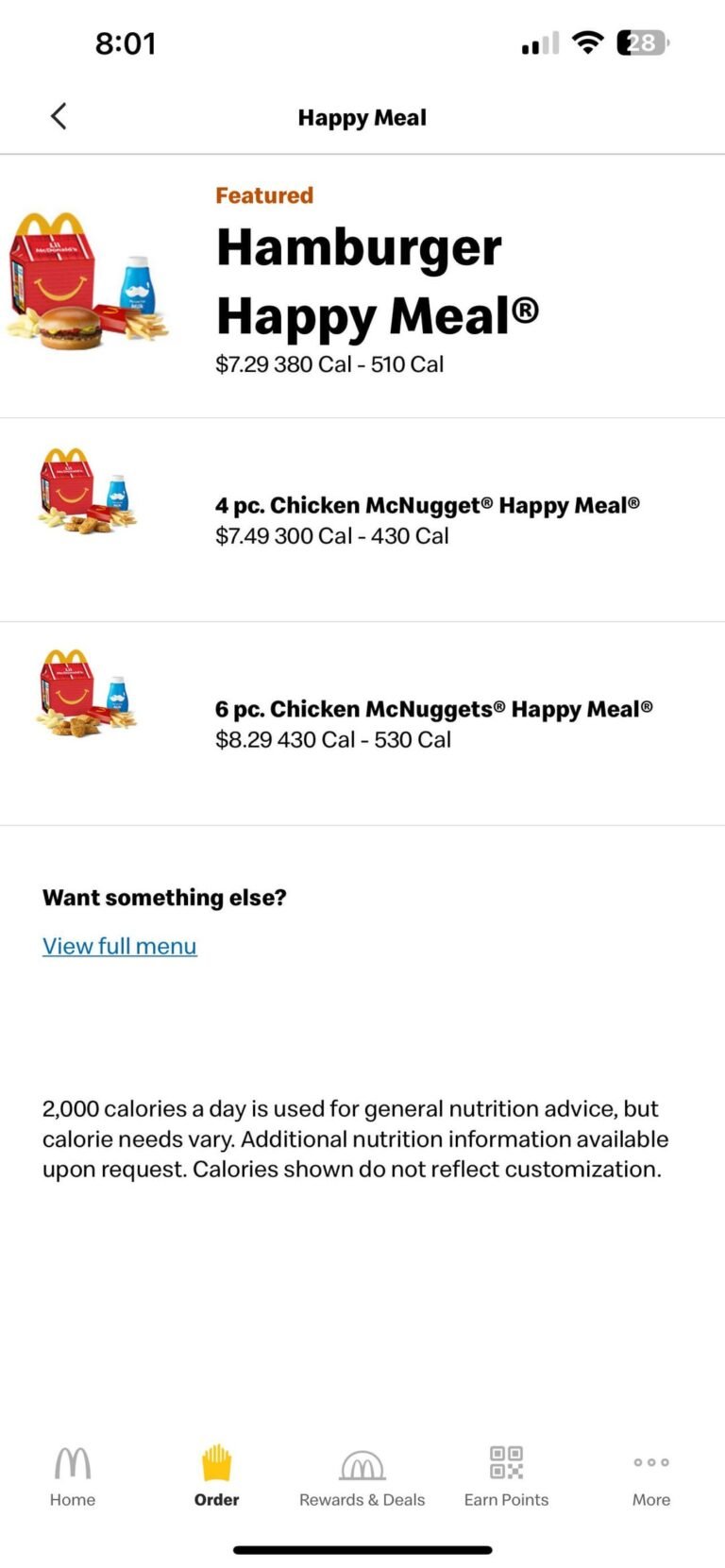 Mcdonalds Menu Happy Meal With Prices