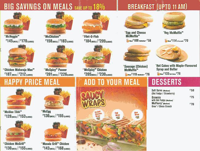 Mcdonalds Menu With Price Mumbai